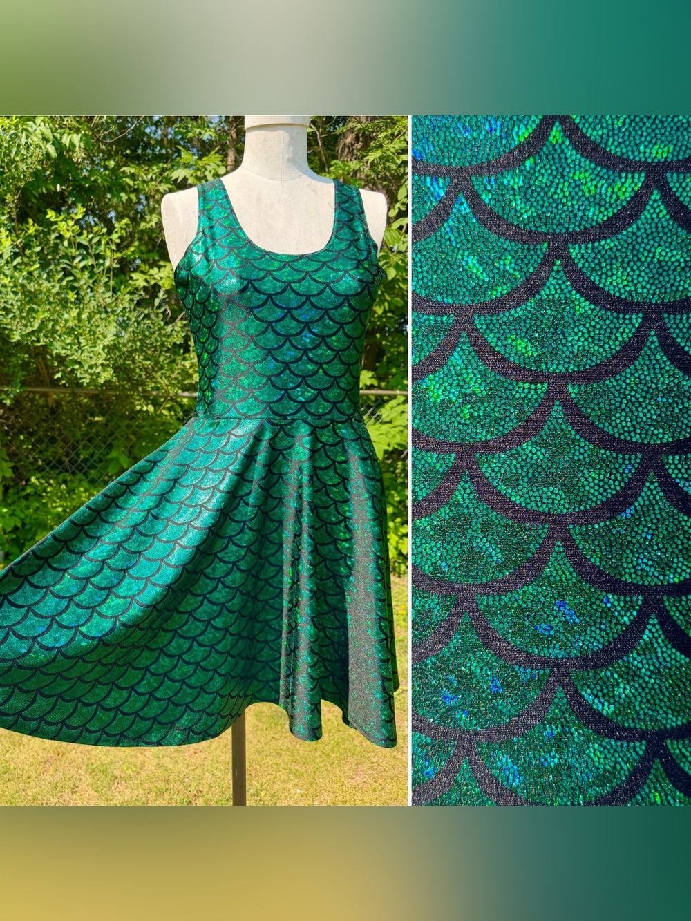 Black Milk SHIMMERING MERMAID DRESS Green Scales Sparkling Sea Size L LARGE